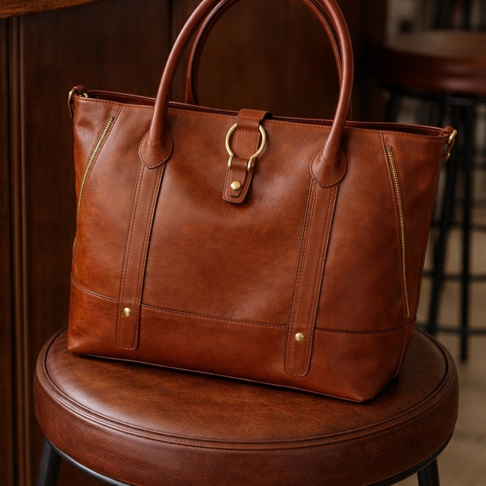 Massimo Dutti Leather Tote Bag | Expandable Side Zippers | Shoulder Strap - Picture 16 of 16